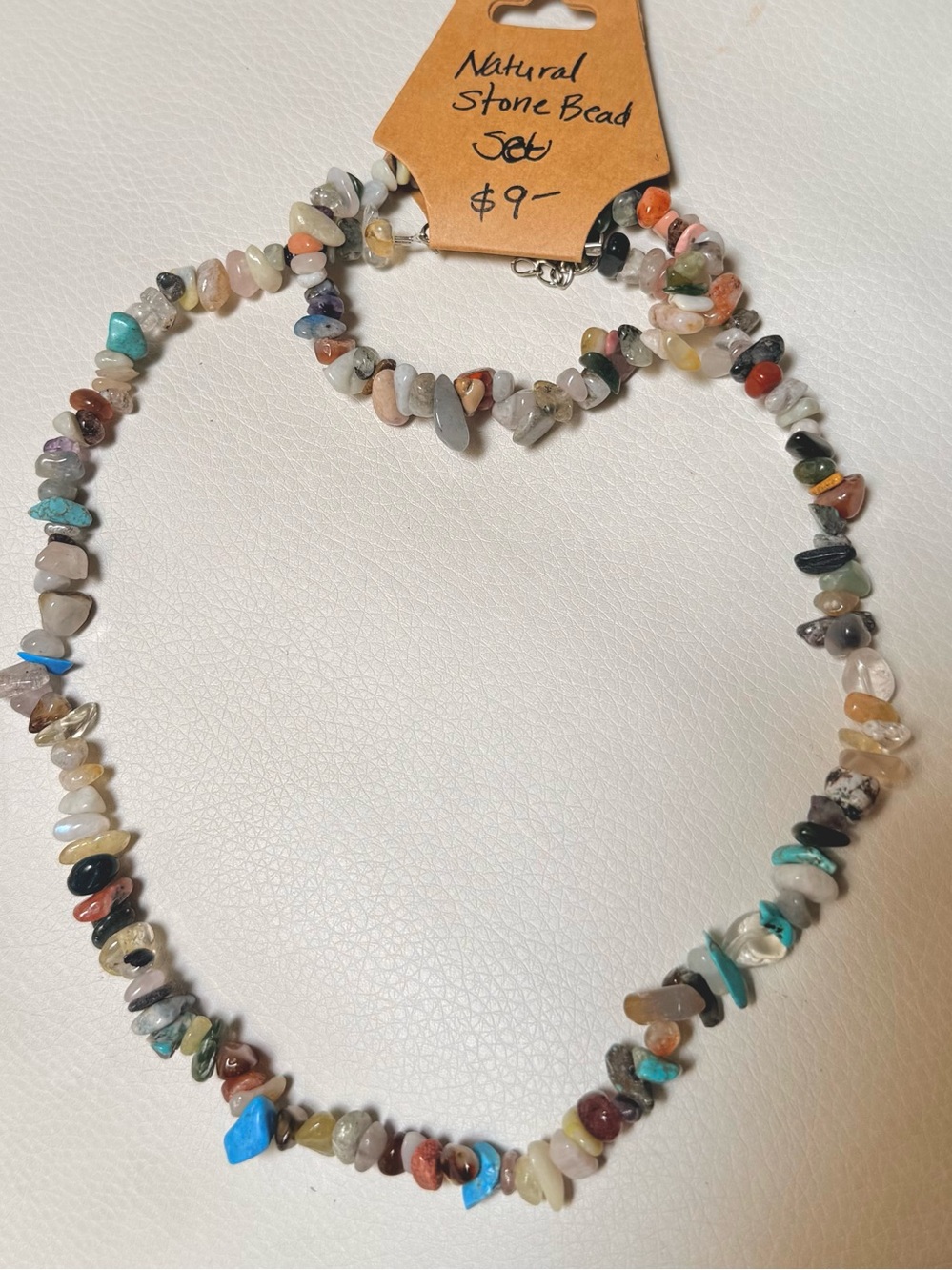 Natural Multi-Color Stone Chip Bead Necklace and Bracelet Set